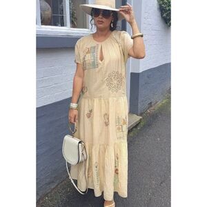 Zara Butter vanilla Yellow Maxi Dress embroidered
